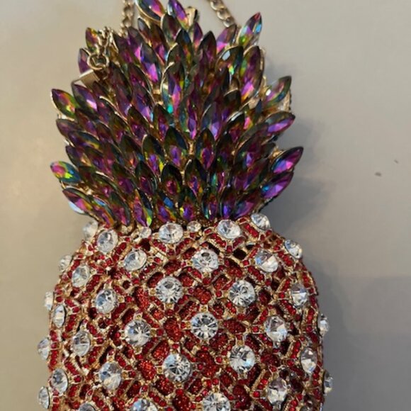 PINEAPPLE | Rhinestone Evening Clutch Purse with Gold chain-Vintage - Picture 1 of 13
